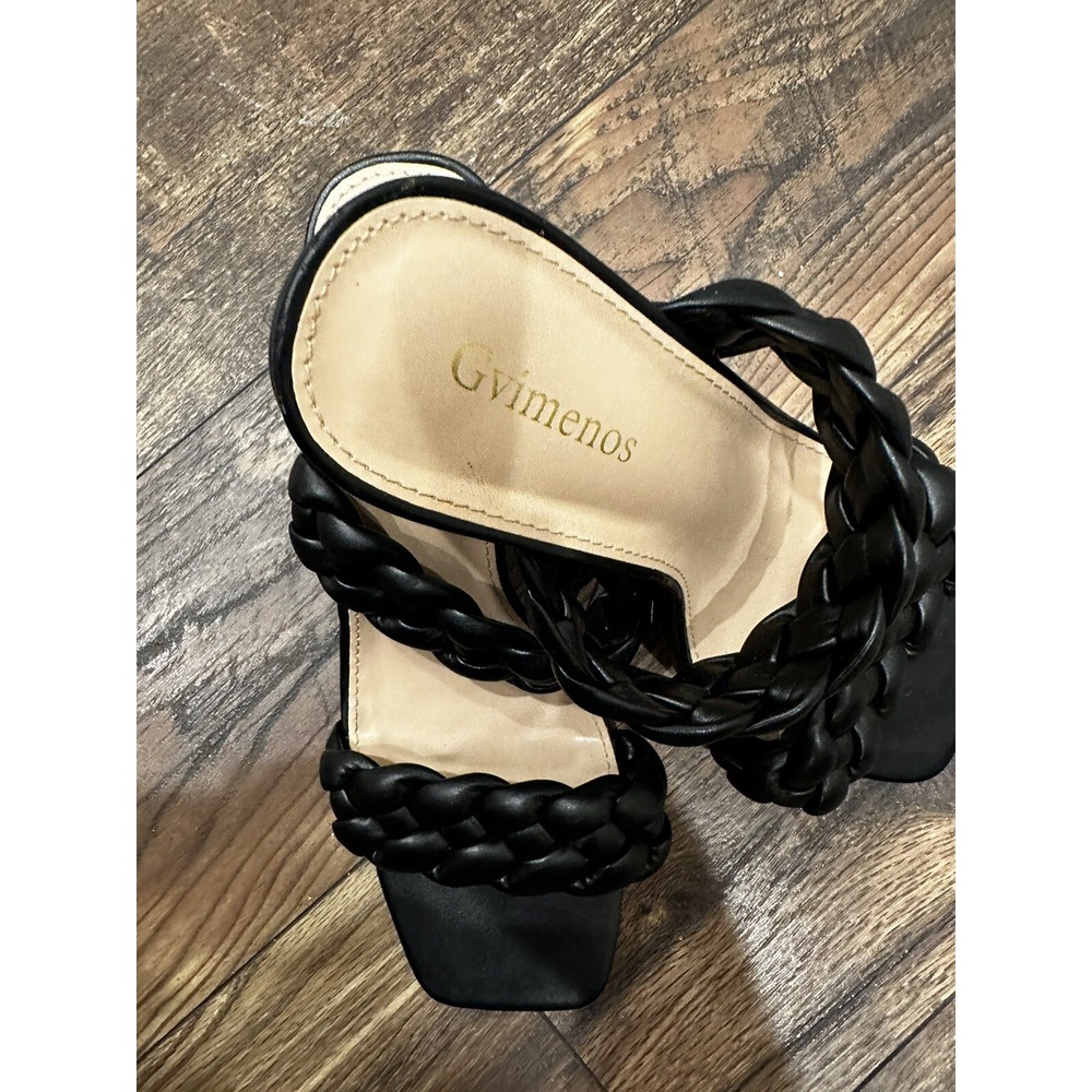 Gvimenos Black‎ Braided Block Heel Sandals Square Toe Woven Double Strap Mules 8